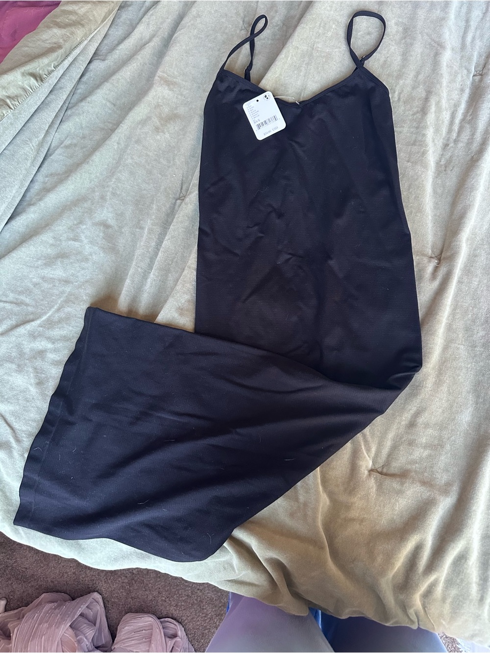 Free People Black Slip Midi Dress with Spaghetti Straps